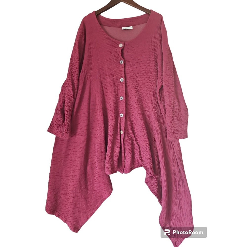 BRYN WALKER Purple Lagenlook Cotton Asymmetric Hem Button Tunic Jacket L VC01